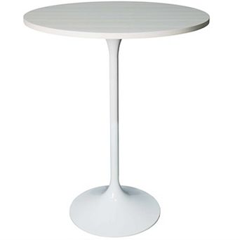 LeisureMod Verve 27' Bar Height Dining Table with MDF Round Top in White Steel, Cognac Brown