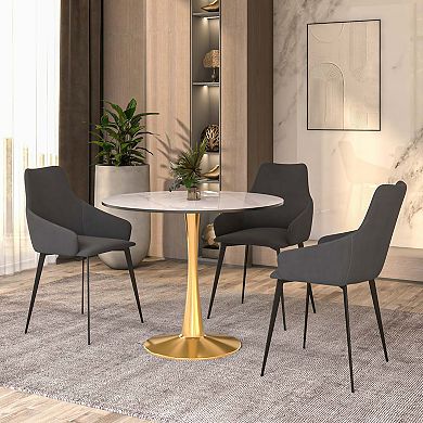 LeisureMod Round Dining Table 35" Sintered Stone Tabletop in Gold Steel Bistro Series