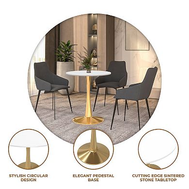 LeisureMod Round Dining Table 24" MDF Wood Tabletop in Gold Steel Bistro Series