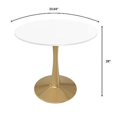 LeisureMod Round Dining Table 24" MDF Wood Tabletop in Gold Steel Bistro Series