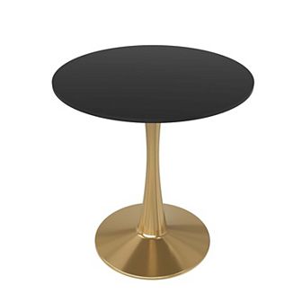 LeisureMod Round Dining Table 24" MDF Wood Tabletop in Gold Steel Bistro Series