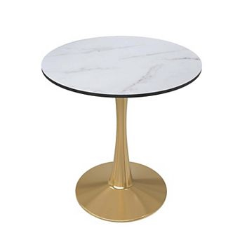 LeisureMod Round Dining Table 24" MDF Wood Tabletop in Gold Steel Bistro Series
