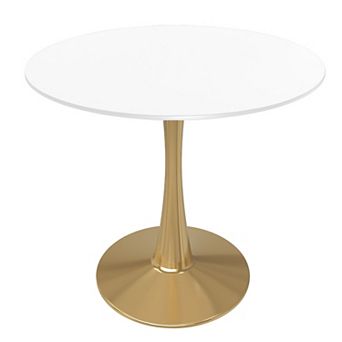 LeisureMod Round Dining Table 24" MDF Wood Tabletop in Gold Steel Bistro Series