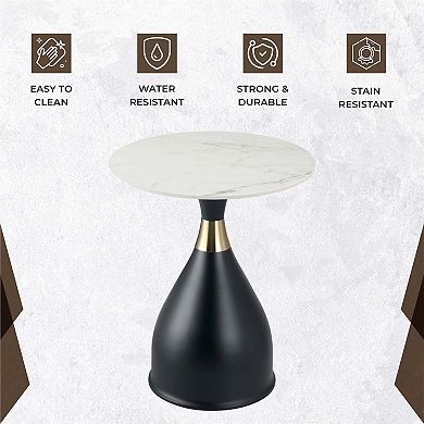 LeisureMod Bento Round Side Table with Stainless Steel Pedestal Base