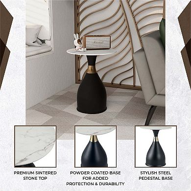 LeisureMod Bento Round Side Table with Stainless Steel Pedestal Base