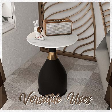 LeisureMod Bento Round Side Table with Stainless Steel Pedestal Base