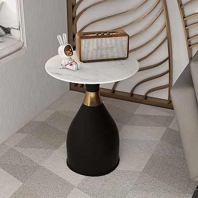 LeisureMod Bento Round Side Table with Stainless Steel Pedestal Base