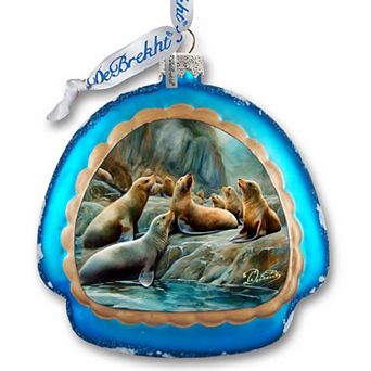 Coastal Sea Lions Rainbow Glass Ornament By G. Debrekht