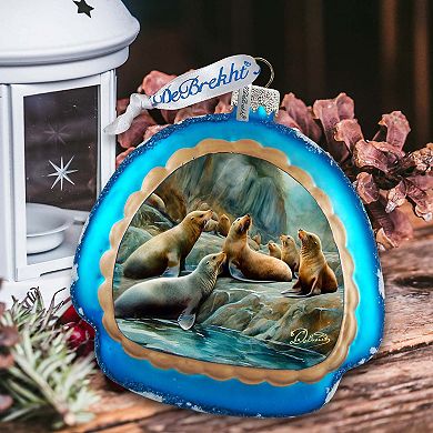 Coastal Sea Lions Rainbow Glass Ornament By G. Debrekht