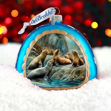 Coastal Sea Lions Rainbow Glass Ornament By G. Debrekht