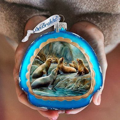 Coastal Sea Lions Rainbow Glass Ornament By G. Debrekht
