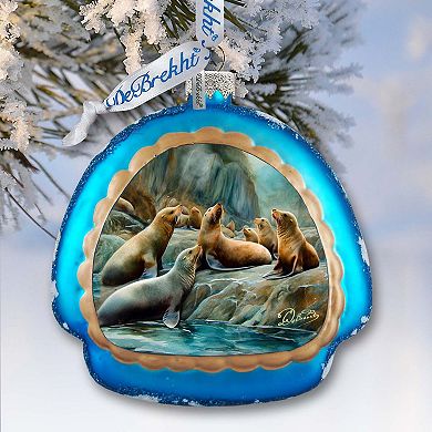 Coastal Sea Lions Rainbow Glass Ornament By G. Debrekht