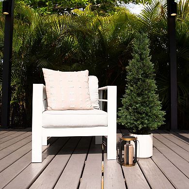 Nearly Natural 4ft. UV Resistant Artificial Cedar Tree in Decorative White Planter