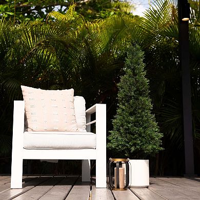 Nearly Natural 4ft. UV Resistant Artificial Cedar Tree in Decorative White Planter