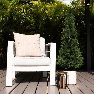 Nearly Natural 4ft. UV Resistant Artificial Cedar Tree in Decorative White Planter