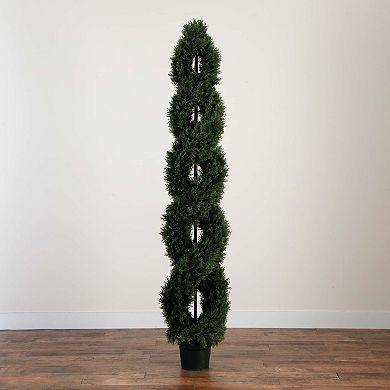 nearly natural 7-ft. Pre-Lit Double Pond Cypress Spiral Topiary