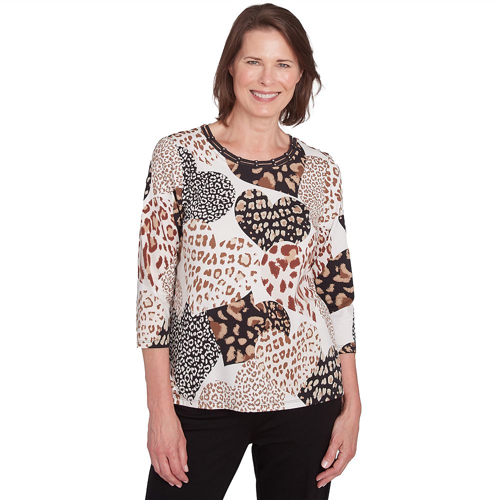 Petite Alfred Dunner Animal Print Hearts Top