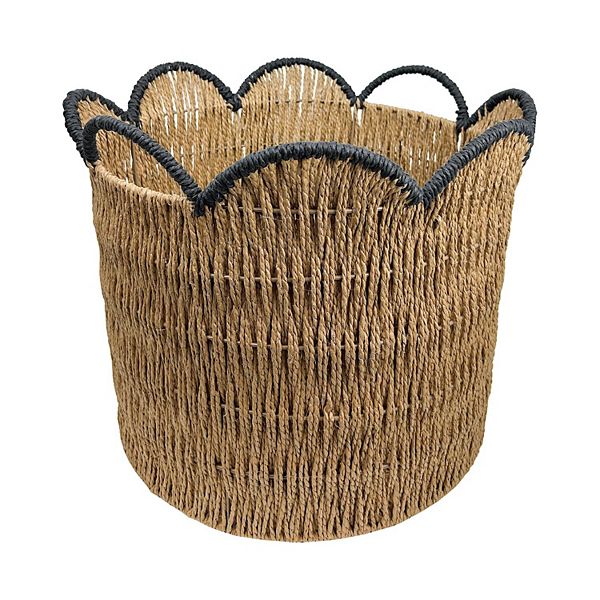 Belle Maison Small Paper Weave Bin with Scallop Trim - Natural (MEDIUM)