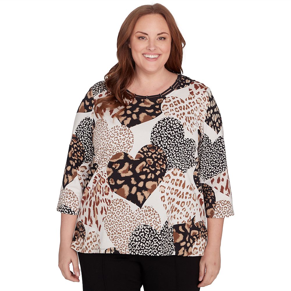 Plus Size Alfred Dunner Animal Print Hearts Top