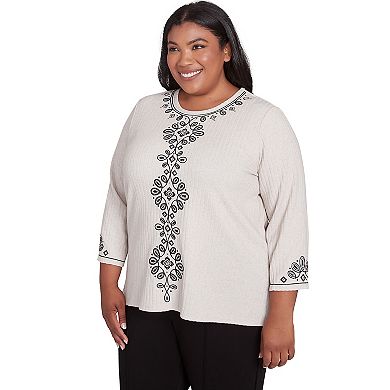 Plus Size Alfred Dunner Center Embroidered Medallion Textured Top
