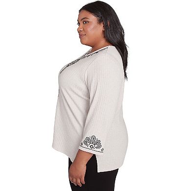 Plus Size Alfred Dunner Center Embroidered Medallion Textured Top