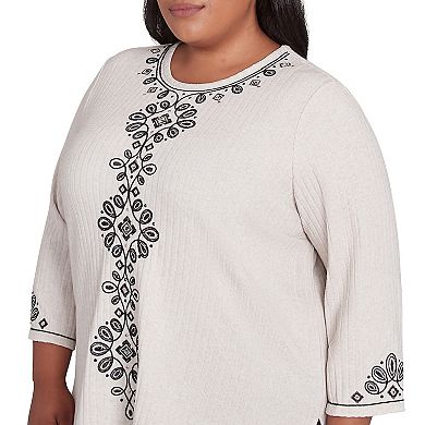 Plus Size Alfred Dunner Center Embroidered Medallion Textured Top