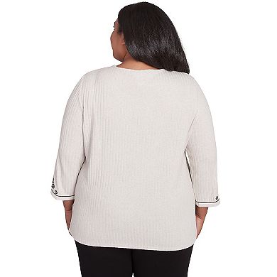 Plus Size Alfred Dunner Center Embroidered Medallion Textured Top