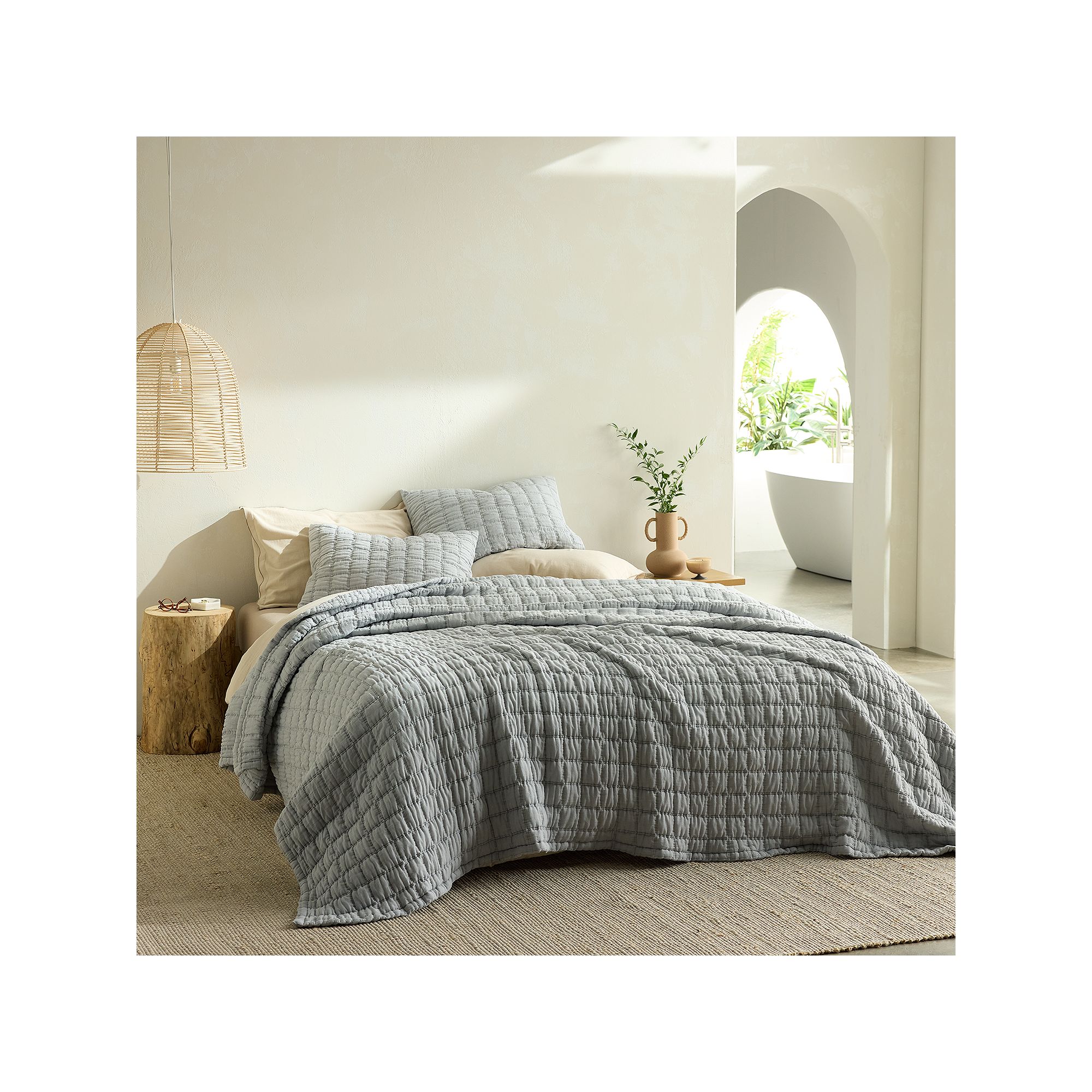 Miryana Jacquard Coverlet Set, Grey Blue