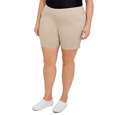 Hearts Of Palm Plus Size Essentials Solid Color Tech Stretch Short With All Around Elastic Waistband