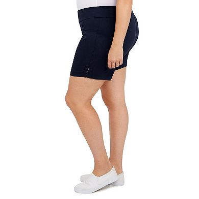Hearts Of Palm Plus Size Essentials Solid Color Tech Stretch Short With All Around Elastic Waistband