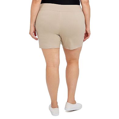 Hearts Of Palm Plus Size Essentials Solid Color Tech Stretch Short With All Around Elastic Waistband