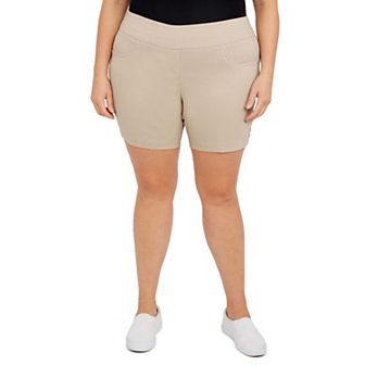 Hearts Of Palm Plus Size Essentials Solid Color Tech Stretch Short With All Around Elastic Waistband