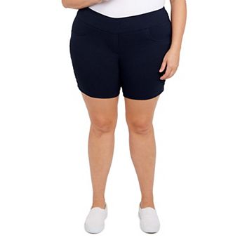 Hearts Of Palm Plus Size Essentials Solid Color Tech Stretch Short With All Around Elastic Waistband