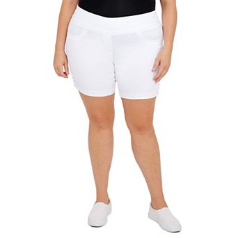 Hearts Of Palm Plus Size Essentials Solid Color Tech Stretch Short With All Around Elastic Waistband