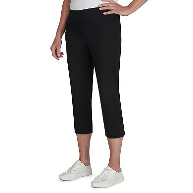 Hearts Of Palm Petite Essentials Solid Pull-on Capri Pants With Detailed Split Hem