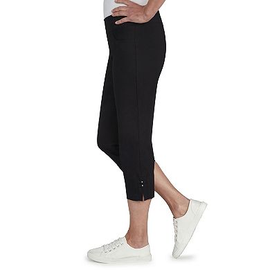 Hearts Of Palm Petite Essentials Solid Pull-on Capri Pants With Detailed Split Hem