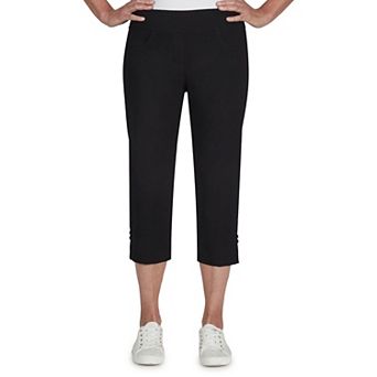 Hearts Of Palm Petite Essentials Solid Pull-on Capri Pants With Detailed Split Hem
