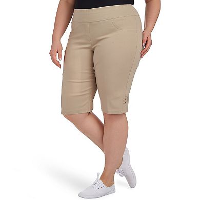 Hearts Of Palm Plus Size Essentials Solid Color Tech Stretch Skimmer With Elastic Waistband