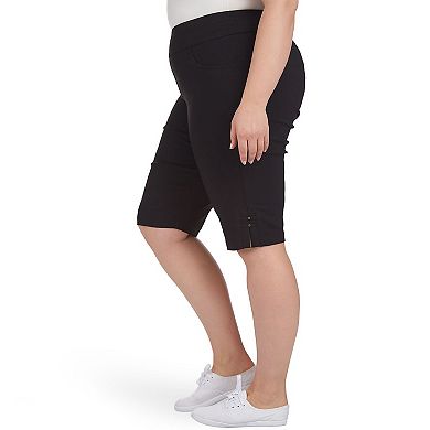 Hearts Of Palm Plus Size Essentials Solid Color Tech Stretch Skimmer With Elastic Waistband