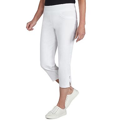 Hearts Of Palm Plus Size Essentials Solid Pull-on Capri Pants With Detailed Split Hem