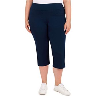 Hearts Of Palm Plus Size Essentials Solid Pull-on Capri Pants With Detailed Split Hem