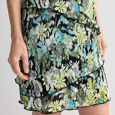 Women's Studio Connection Pleated V-Neck Short Sleeve Tiered Skirt Dress