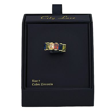 City Luxe Gold Tone Multi-Color Crystal & Cubic Zirconia Ring