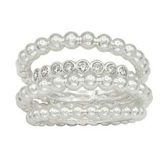 City Luxe Silver Tone Cubic Zirconia Open Band Ring