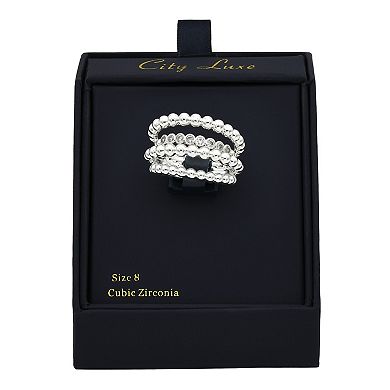City Luxe Silver Tone Cubic Zirconia Open Band Ring