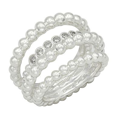 City Luxe Silver Tone Cubic Zirconia Open Band Ring