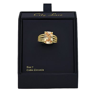 City Luxe Gold Tone Champagne Cubic Zirconia Ring