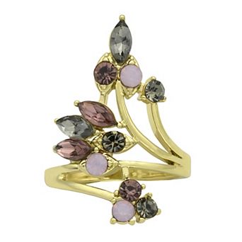 City Luxe Gold Tone Black & Purple Crystal Cluster Ring