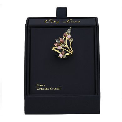 City Luxe Gold Tone Black & Purple Crystal Cluster Ring