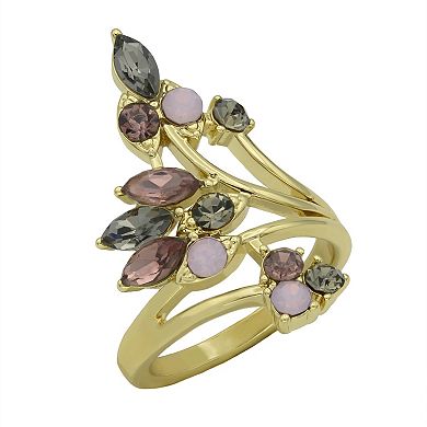 City Luxe Gold Tone Black & Purple Crystal Cluster Ring